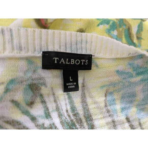 Talbots Sz L Tropical Aloha Floral Parrot Print Pullover Cotton Knit Tee Top - Picture 5 of 6